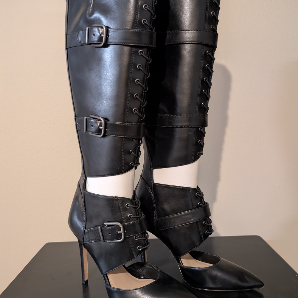 Via Spiga Black Strappy Heeled Boots - Picture 15 of 16